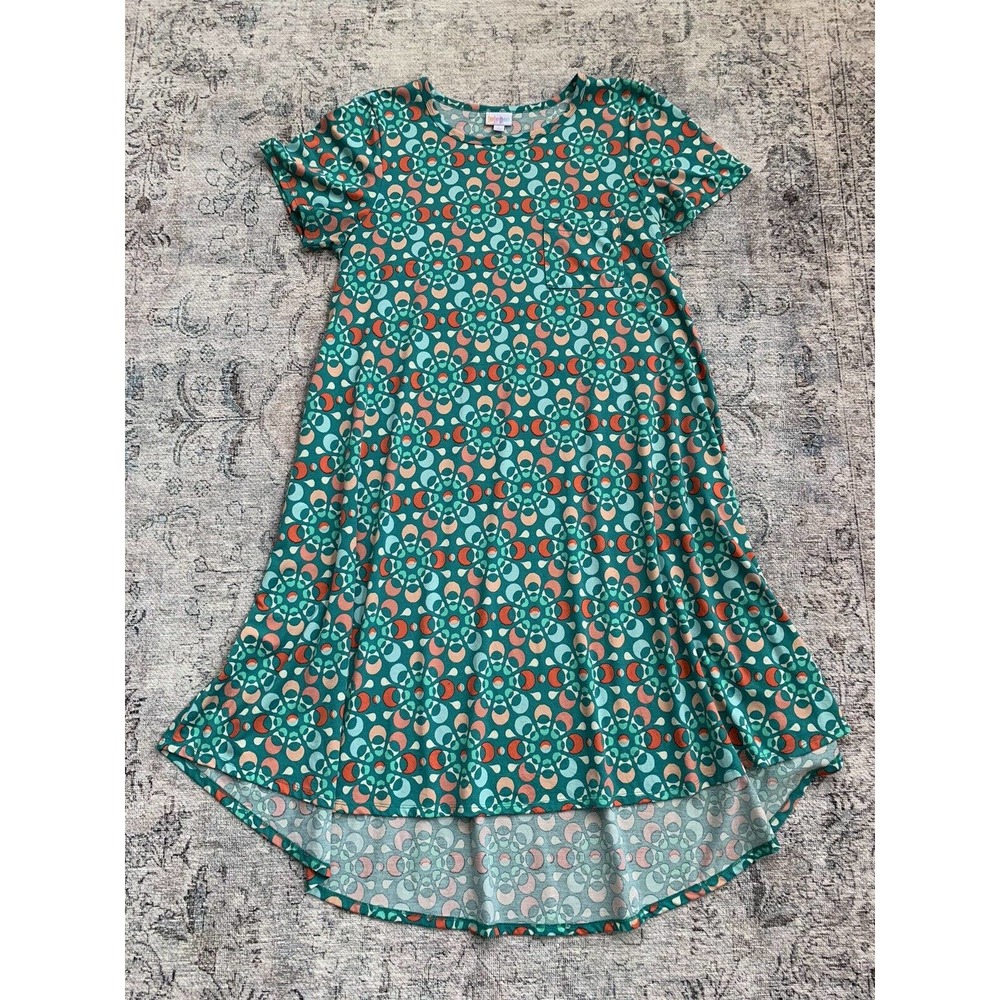 LuLaRoe Dress Women's L Short Sleeve Maxi Green w/ Crescent Pattern